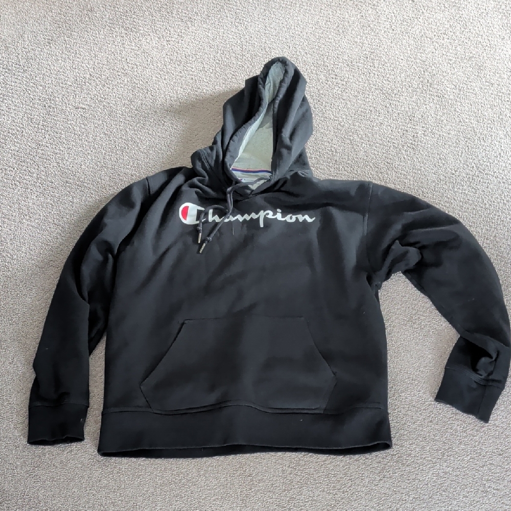 Champion Black Pullover Hoodie with Script Logo